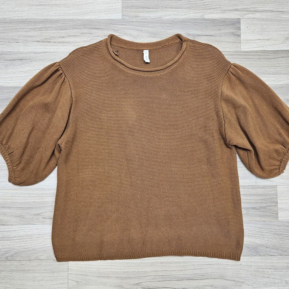 Wishlist Womens Knit Sweater Camel Brown Size Medium Short Sleeve